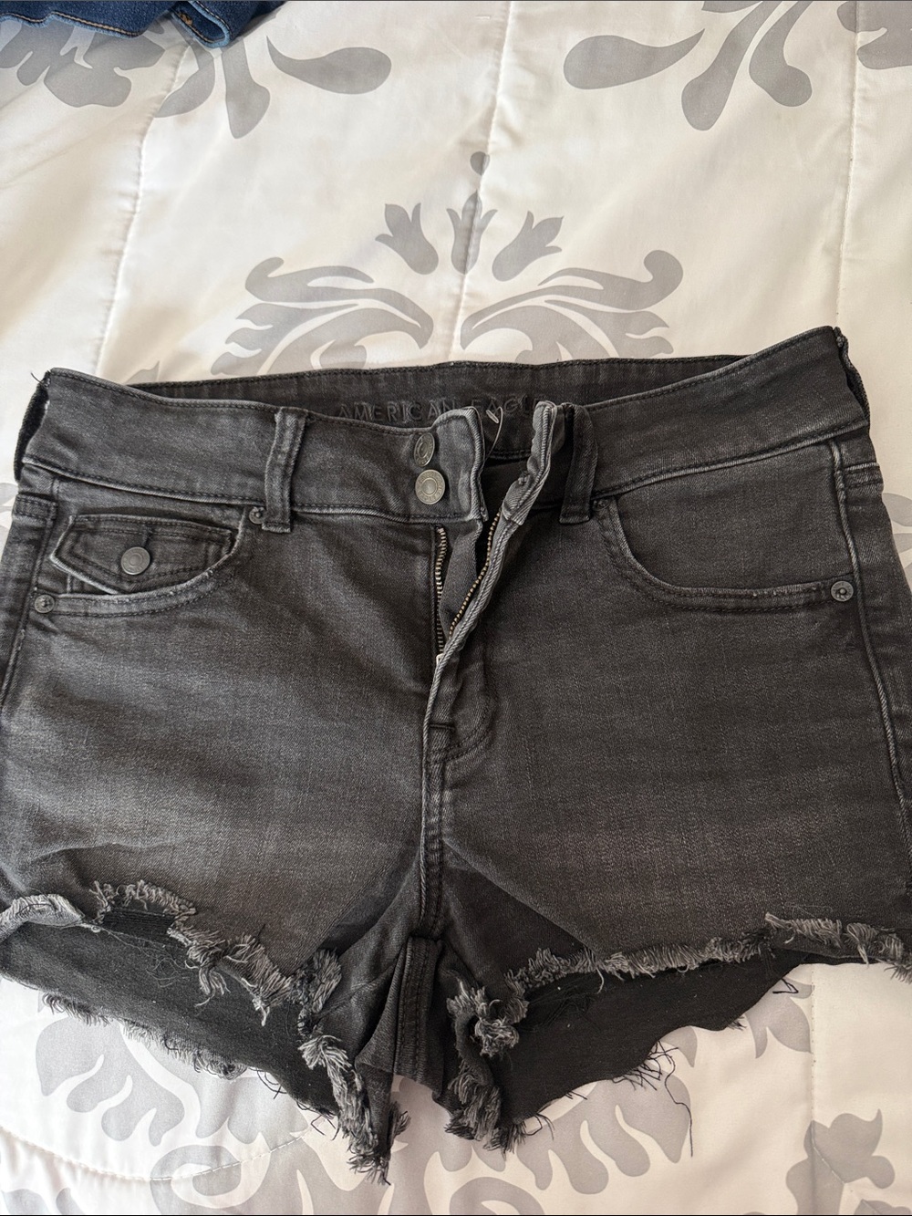 American Eagle Outfitters Charcoal Distressed Frayed Hem Jean Shorts